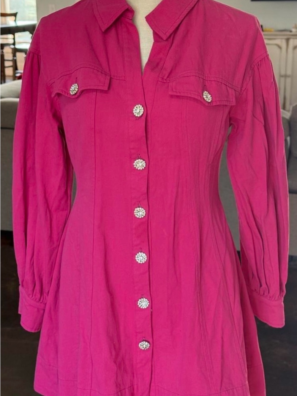 Fuchsia Button-Front Women's Shirt Dress